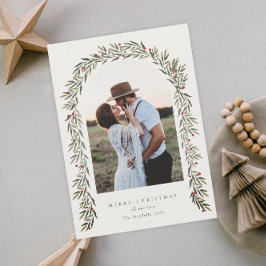 Greenery Arch Modern Script Photo Jul Julkort