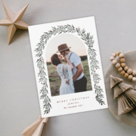 Greenery Arch Modern Script Photo Jul Julkort