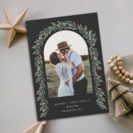 Greenery Arch Modern Script Photo Jul Julkort