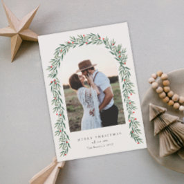 Greenery Arch Modern Script Photo Jul Julkort