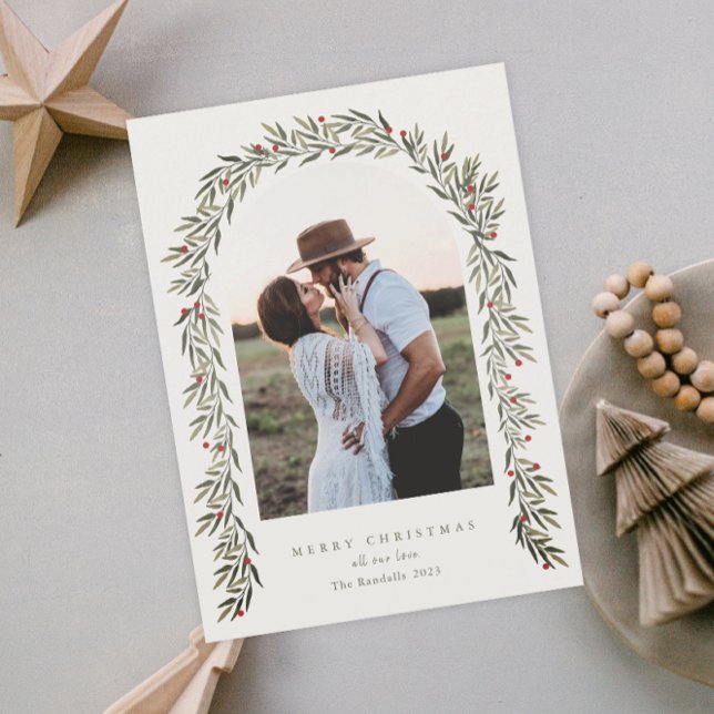 Greenery Arch Modern Script Photo Jul Julkort (Skapare uppladdad)