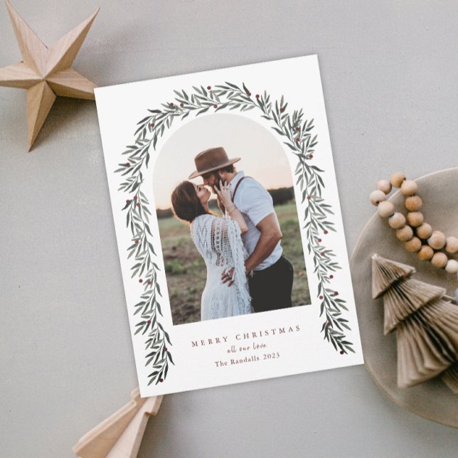 Greenery Arch Modern Script Photo Jul Julkort (Skapare uppladdad)