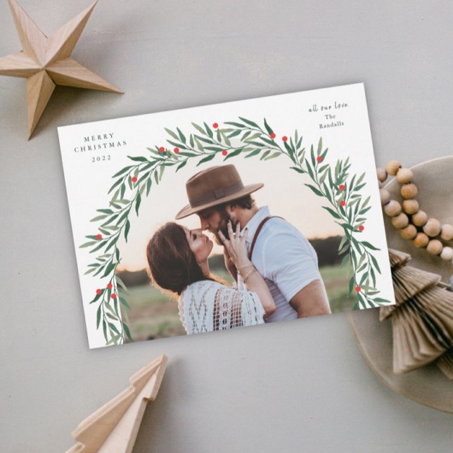 Greenery Arch Modern Script Photo Jul Julkort (Skapare uppladdad)