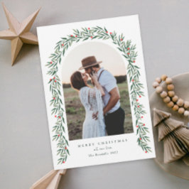 Greenery Arch Modern Script Photo Jul Julkort