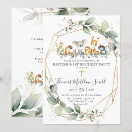 Greenery Australian Animals Baptism & 1st Birthday Inbjudningar