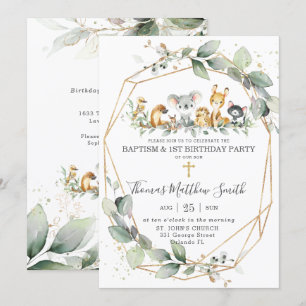 Greenery Australian Animals Baptism & 1st Birthday Inbjudningar