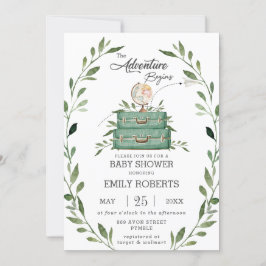 Greenery Äventyr Baby Shower Journey Suitcase Inbjudningar