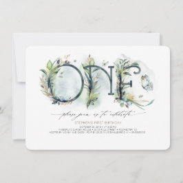 Greenery Baby 1:a födelsedagsinbjudan - Neutralt Inbjudningar