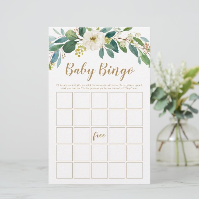 Greenery Baby Bingo Game (Stående Fram)