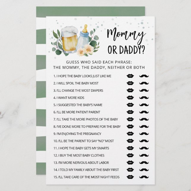 Greenery Baby brinner Mamma eller pappa Game (Fram/baksida)