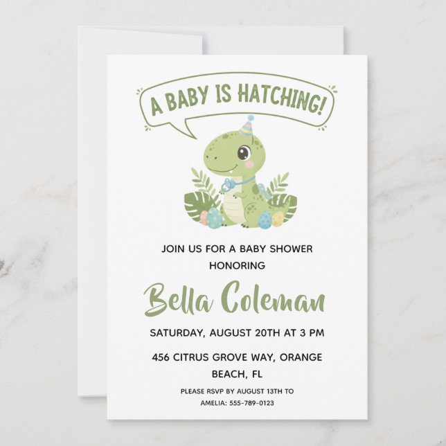 Greenery baby dinosaur baby shower invitations inbjudningar (Framsida)