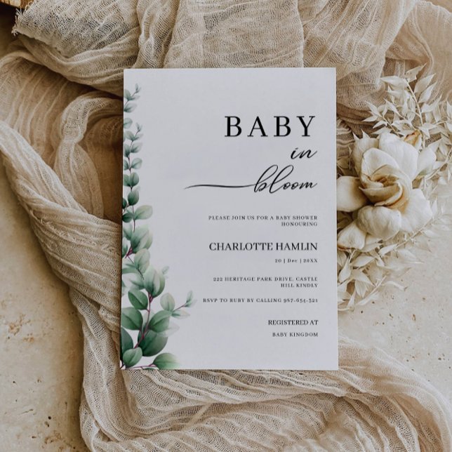Greenery Baby i BLOMHUS-inbjudan Inbjudningar (Greenery Baby in Bloom Baby Shower Invitation)