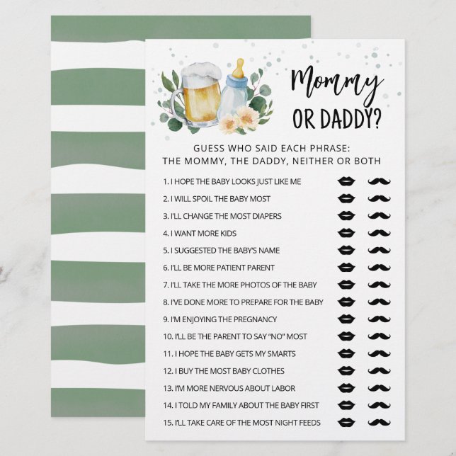 Greenery Baby Is Brewing Mommy Or Daddy Spel (Fram/baksida)