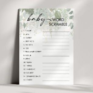 Greenery Baby Shower Baby Ord-bildspel Inbjudningar