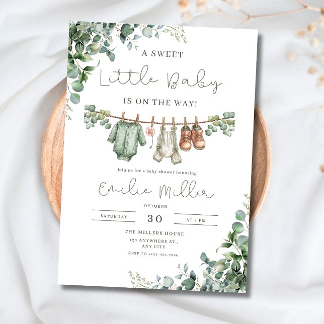 Greenery Baby Shower Boho Baby Pojke Klädstreck Inbjudningar (Skapare uppladdad)