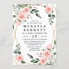 Greenery Baby Shower för Rosa och Guld Blommigt Inbjudningar