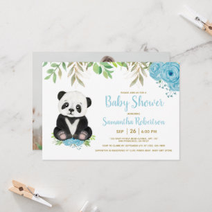Greenery Baby Shower-foto för den blå Blommigten Inbjudningar
