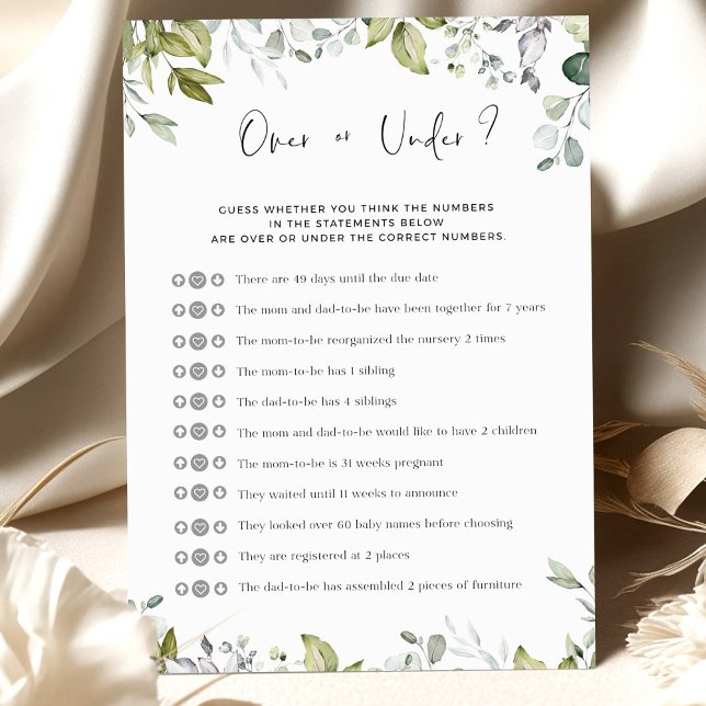 Greenery Baby Shower Game over eller under? (Skapare uppladdad)
