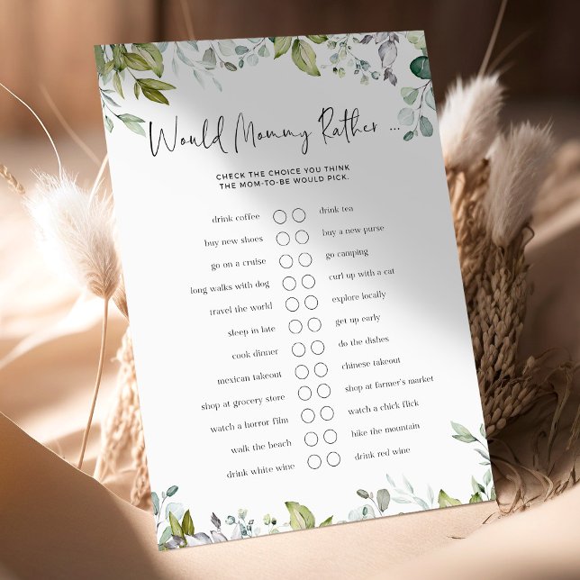 Greenery Baby Shower Game - skulle Mamma hellre? (Skapare uppladdad)