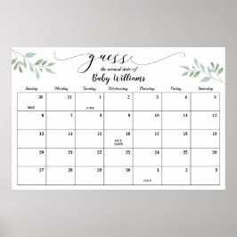 Greenery Baby Shower gissar förfallodatum Kalender Poster