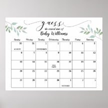 Greenery Baby Shower gissningsdatum kalender