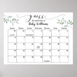 Greenery Baby Shower gissningsdatum kalender Poster