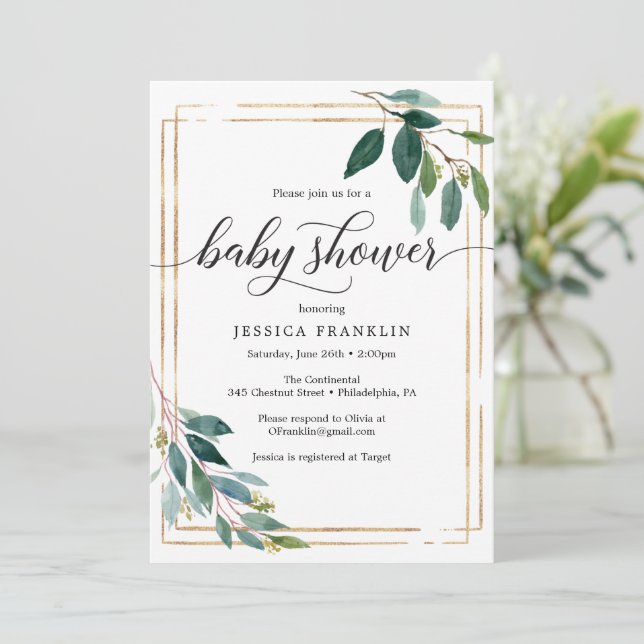 Greenery Baby Shower Inbjudan Card (Stående Fram)