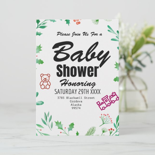 Greenery Baby Shower Invitation Personalized Card Inbjudningar (Stående Fram)
