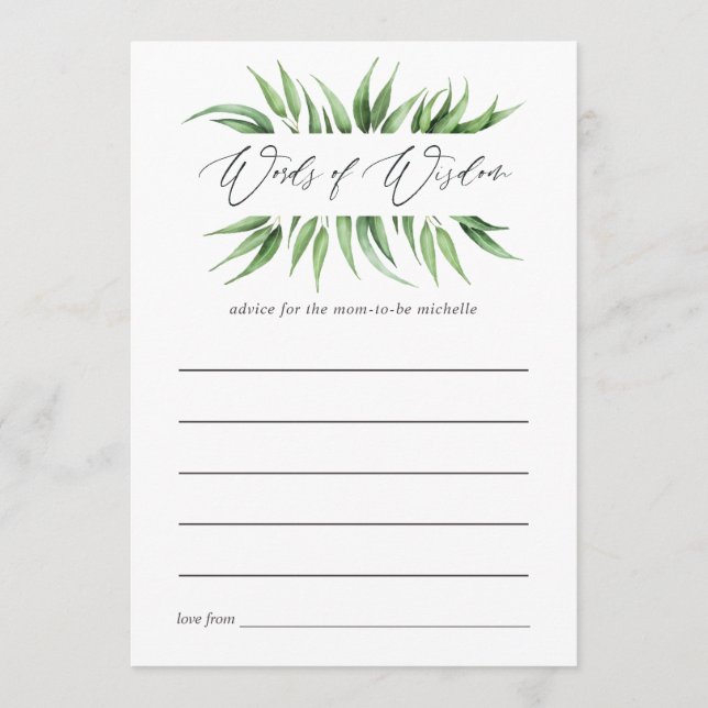Greenery Baby Shower Mamma Advice Rådkort (Framsida)
