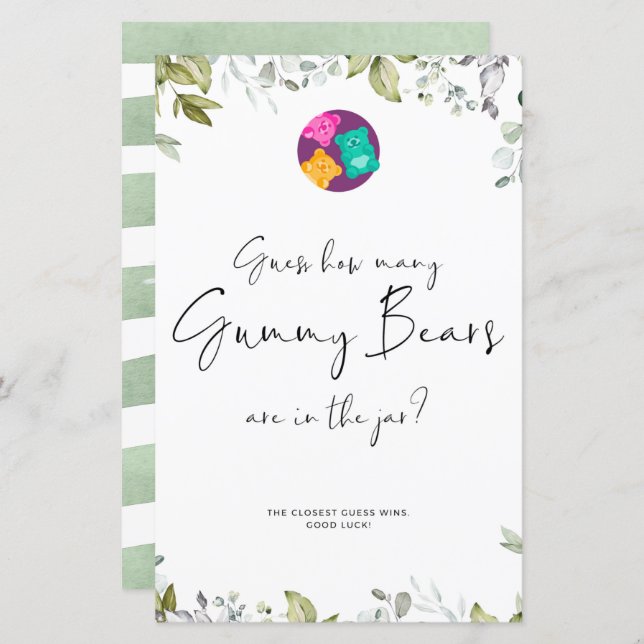 Greenery Baby Shower Mini Sign Gummy Bears (Fram/baksida)