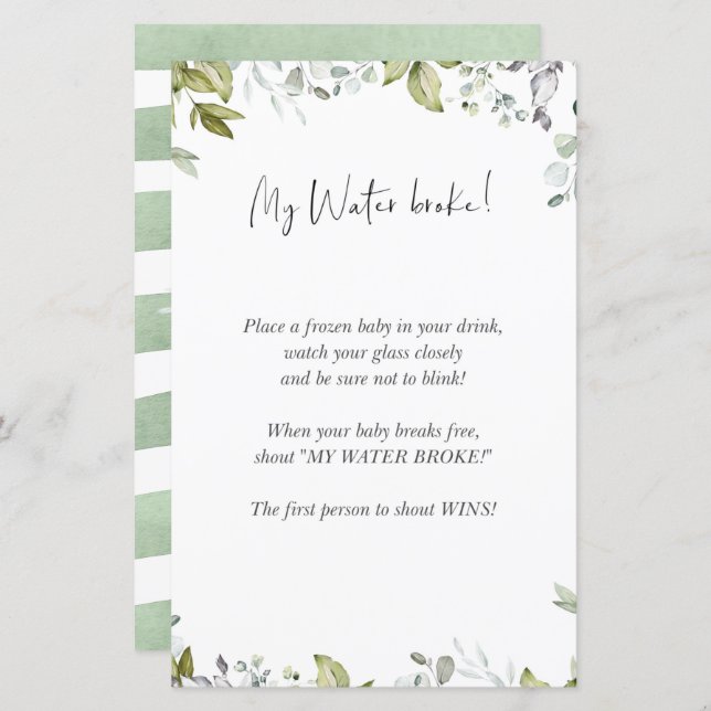 Greenery Baby Shower Mini Sign - Min Vatten Fattig (Fram/baksida)