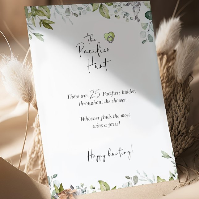 Greenery Baby Shower Mini skylt The Pacifier Hunt (Skapare uppladdad)