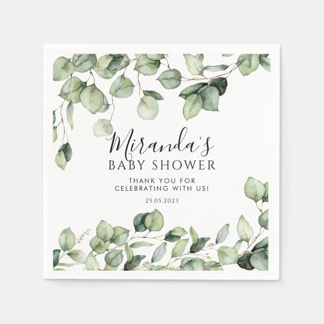 Greenery Baby Shower Napkins Eucalyptus Botanical Pappersservett (Framsidan)