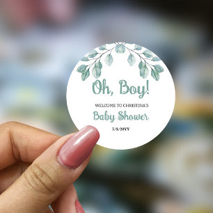 Greenery Baby Shower Oh Boy Runt Klistermärke
