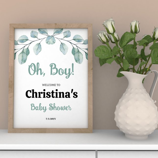 Greenery Baby Shower Oh Boy Välkommen Poster (Skapare uppladdad)