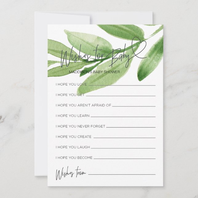 Greenery Baby Shower Önskemål för Baby-spelkort Inbjudningar (Framsida)