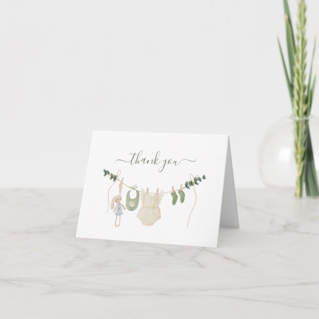Greenery Baby Shower Party Boho Baby Clothesline Tack Kort (Framsida)