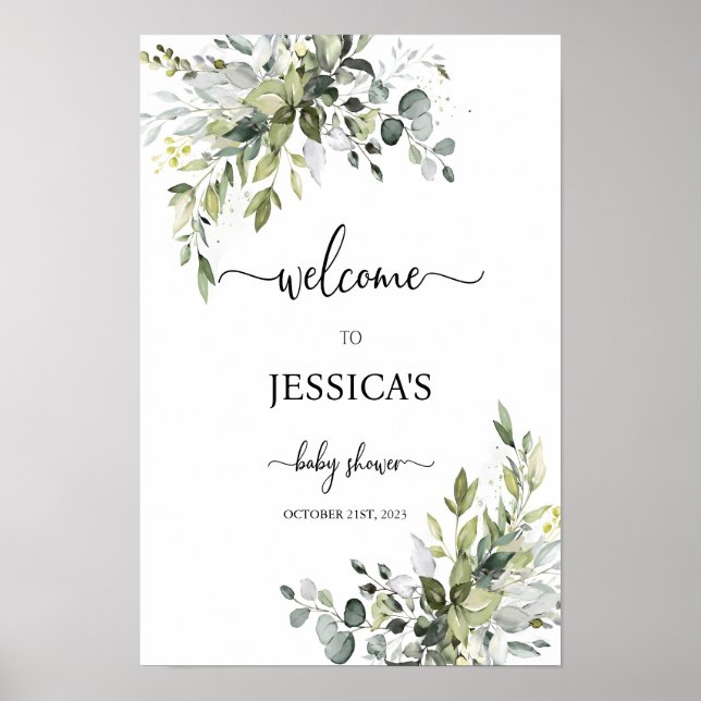 Greenery Baby Shower-skyltar för jard, botaniska Poster (Framsidan)