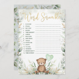 Greenery Baby Shower-spel för ord-skammlig Nalle Inbjudningar