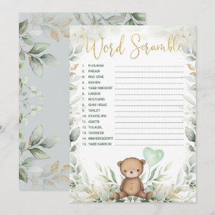 Greenery Baby Shower-spel för ord-skammlig Nalle Inbjudningar