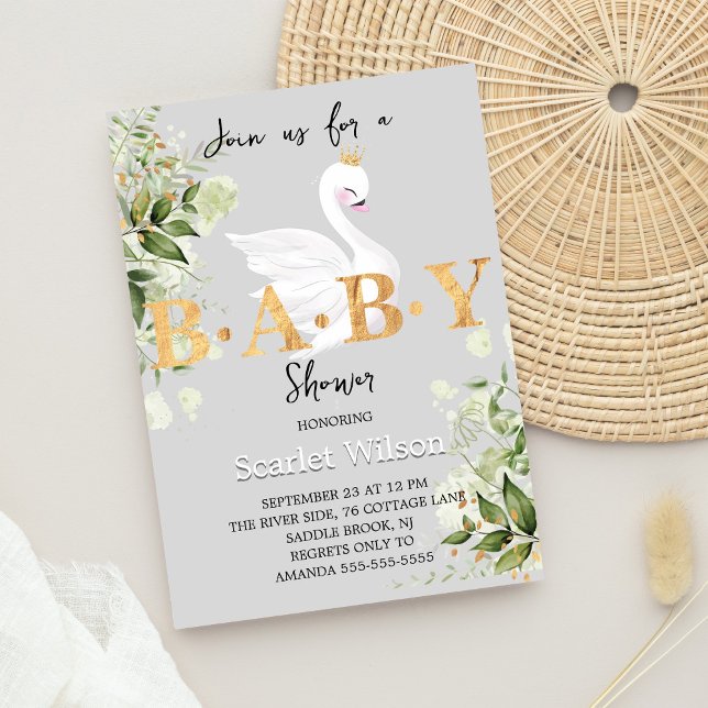 Greenery Baby Svan Princess Girl Girl Baby Shower Inbjudningar (Skapare uppladdad)