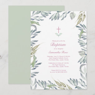Greenery Baptism Inbjudan, Girl Inbjudningar