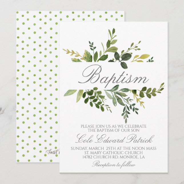 Greenery Baptism-inbjudan Inbjudningar (Fram/baksida)