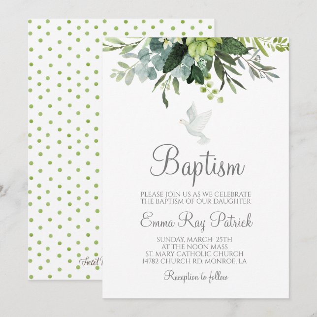 Greenery Baptism-inbjudan Inbjudningar (Fram/baksida)