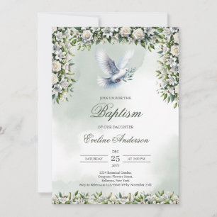 Greenery Baptism-inbjudan med vit duva Inbjudningar