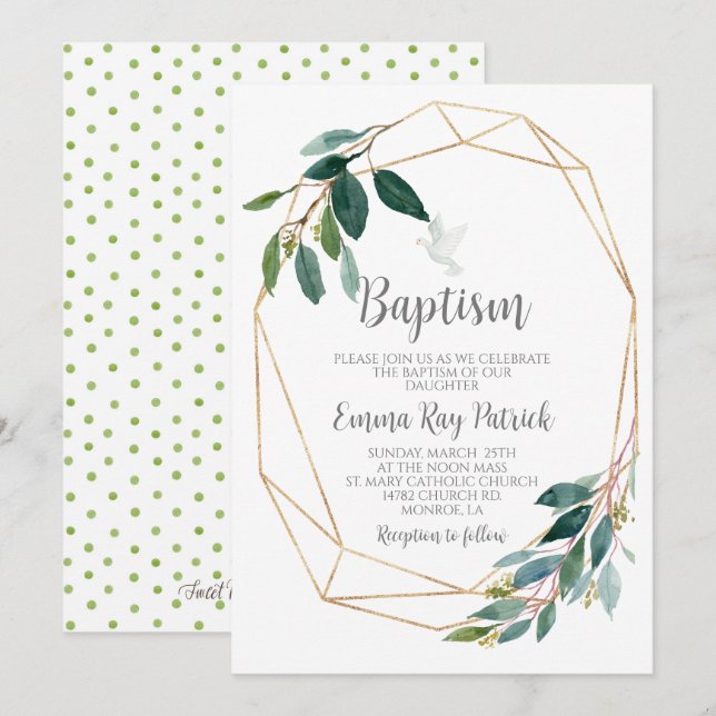 Greenery Baptism Inbjudningar (Fram/baksida)