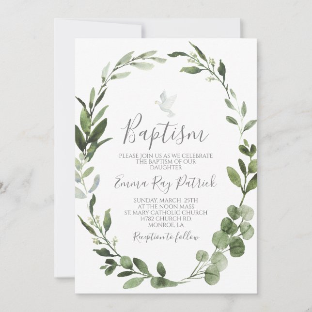 Greenery Baptism Inbjudningar (Framsida)