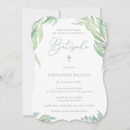 Greenery Baptism Party for Boy på portugisiska Inbjudningar