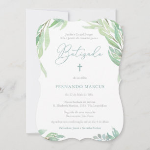 Greenery Baptism Party for Boy på portugisiska Inbjudningar