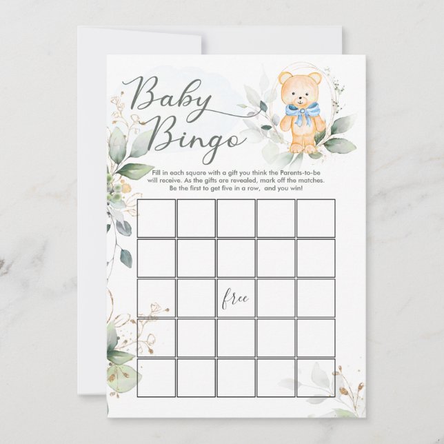 Greenery Bear Baby Shower Bingo/Traits Games Inbjudningar (Framsida)
